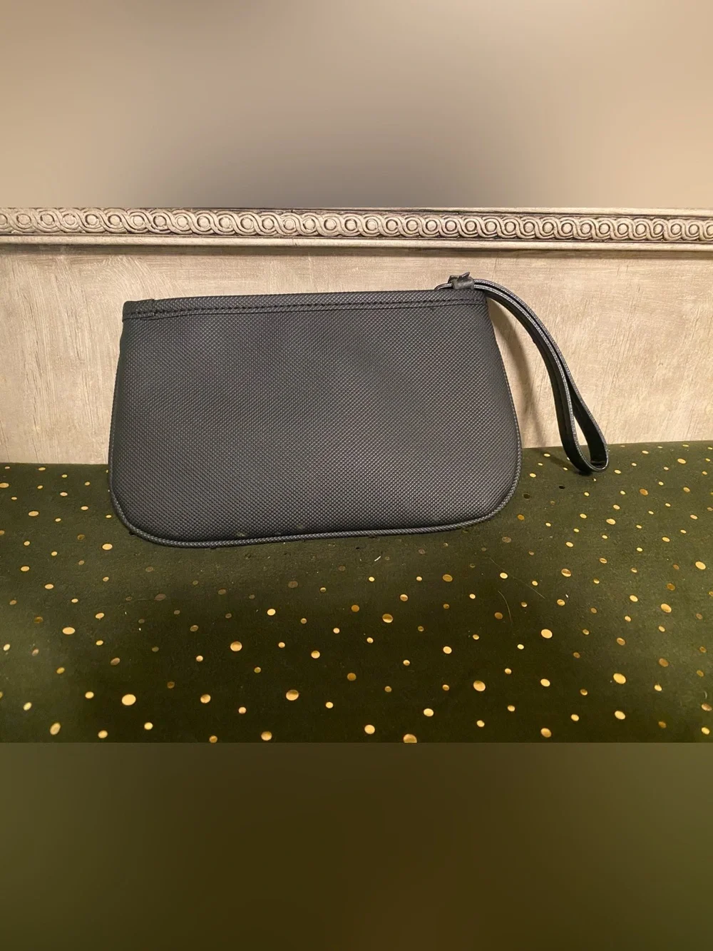 EUC Lacoste Black Piqué Wristlet Pouch with Green Crocodile Logo